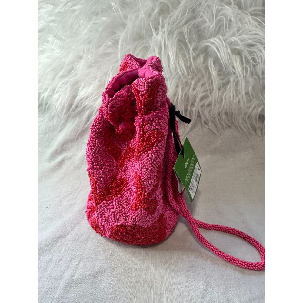 Kate Spade x Target Beaded Classic Rose Pink and Red Drawstring Bucket Bag - Picture 8 of 9